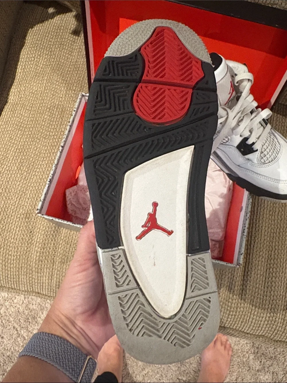 Jordan Kids White Sneakers with Black and Red Accents